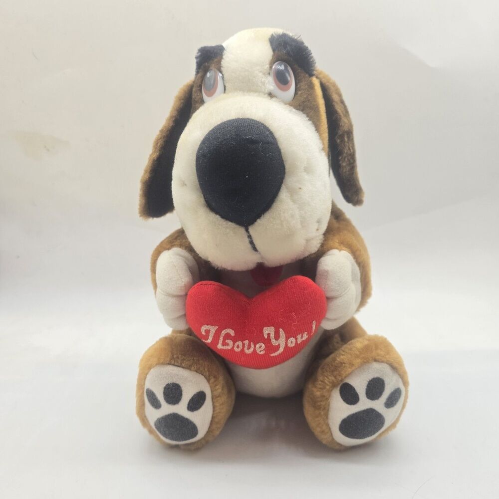 Vintage 1994 Bassett Hound Plush Dog I Love You Heart Stuffed Animal Toy 10"